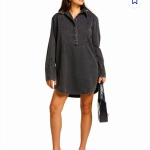 Lauren by Ralph Lauren Black Tunic tuxedo shirtdress mini length, long sleeves